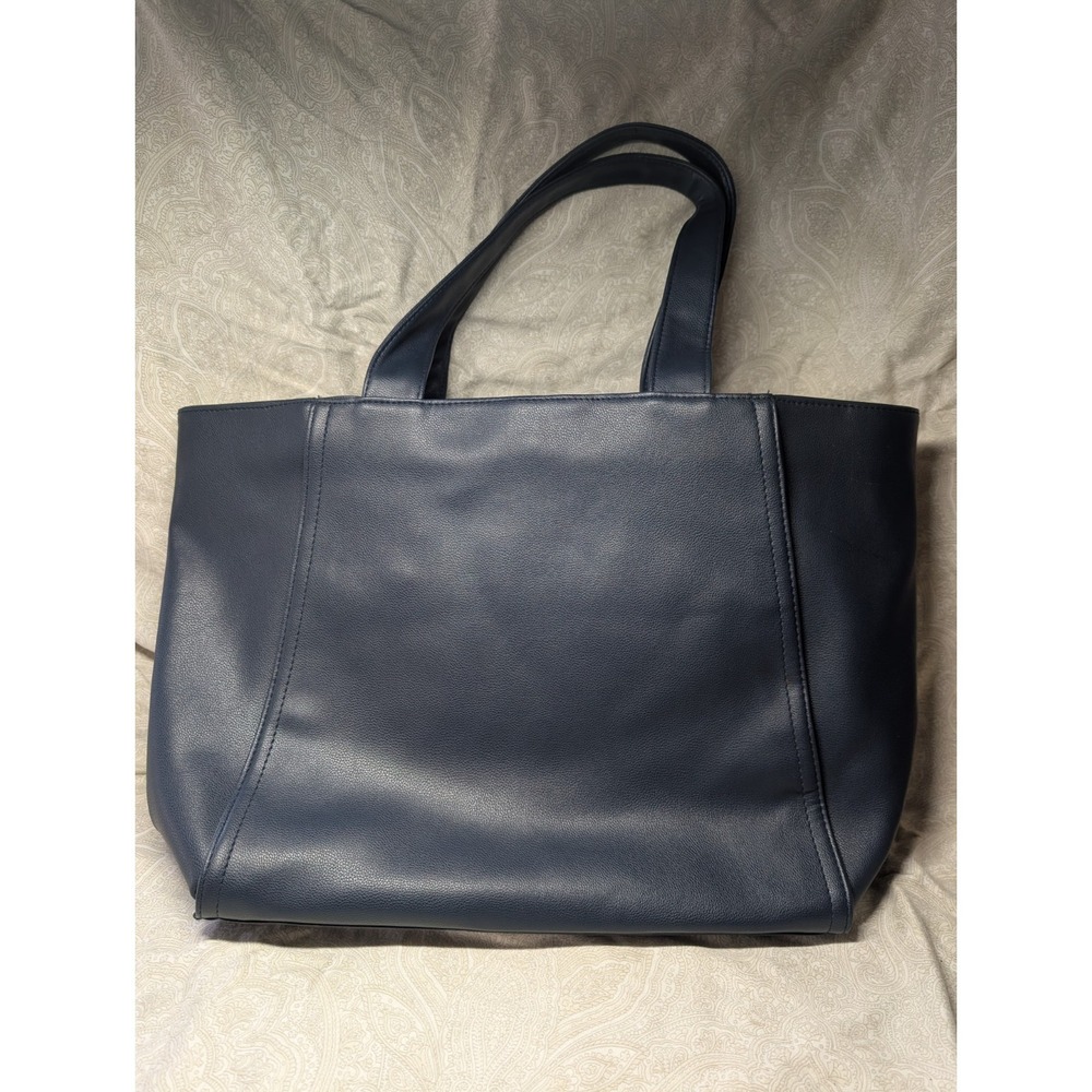 Italian Leather Borsani Pebbled Tote Navy/Pink Lining Zip Pocket Silver Hardware